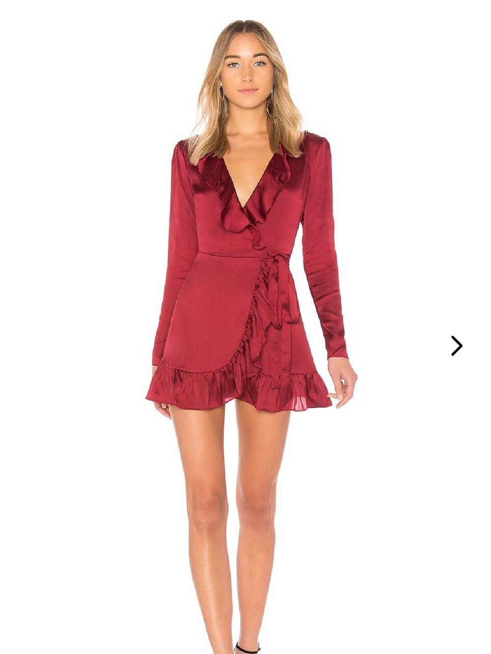 Lovers + Friends X Revolve Burgundy Flynn Ruffle Wrap Mini Dress